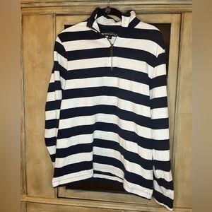 Mens J Crew Factory Navy/White Striped Quarter Zip, Size Small